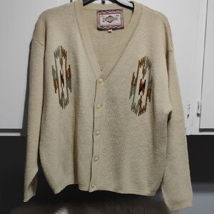 (A-71) SALE! Chevignon Beige Vintage Cardigan W Embroidered Hopi Navajo Pattern